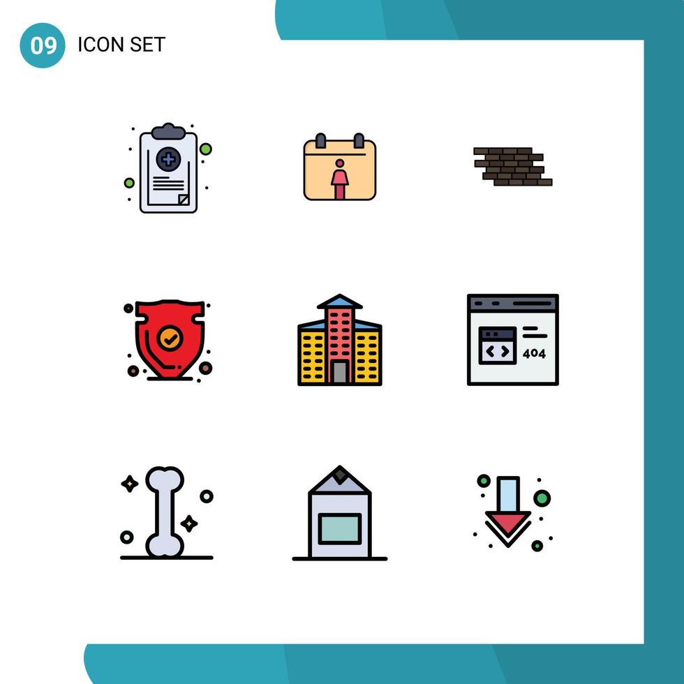 modern uppsättning av 9 fylld linje platt färger pictograph av byggnad förtroende säkerhet skydda säkerhet redigerbar vektor design element