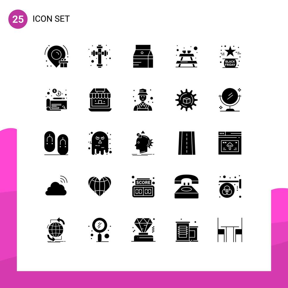 Stock Vector Icon Pack mit 25 Linienzeichen und Symbolen für wie Lieblingsessen schwarzes Picknick editierbare Vektordesign-Elemente