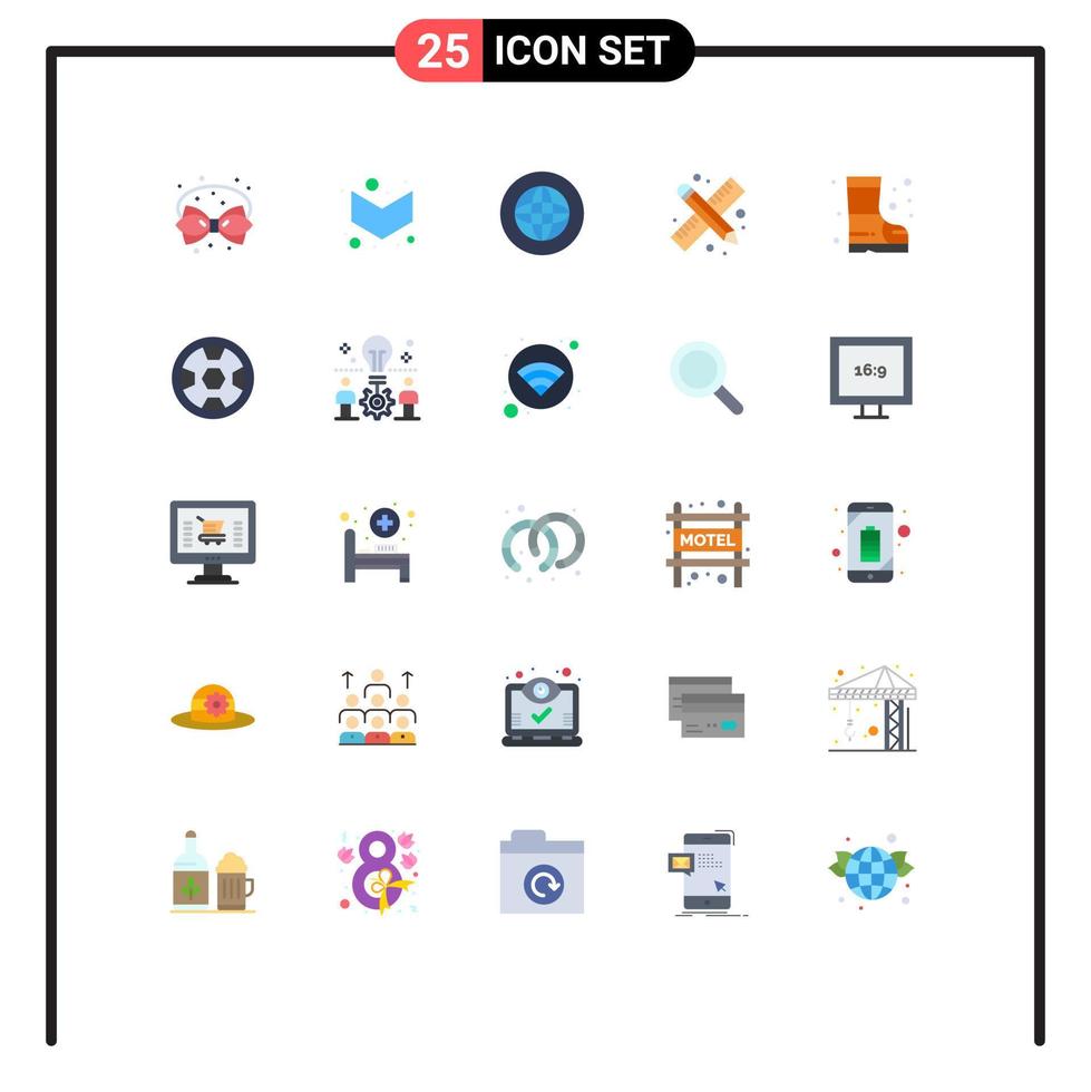 mobil gränssnitt platt Färg uppsättning av 25 piktogram av stövlar penna och linjal Centrum teckning verktyg Stöd redigerbar vektor design element