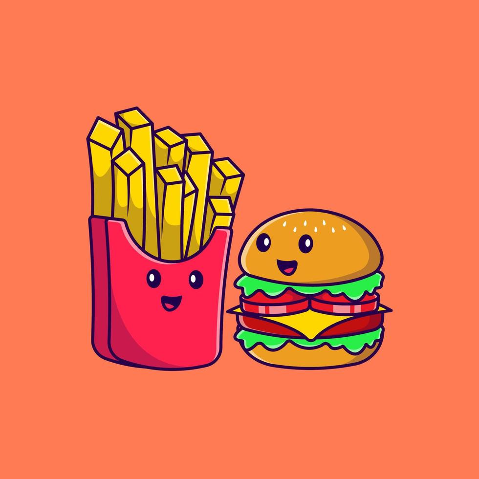 niedliche burger und pommes frites cartoon vektor symbole illustration. flaches karikaturkonzept. geeignet für jedes kreative Projekt.