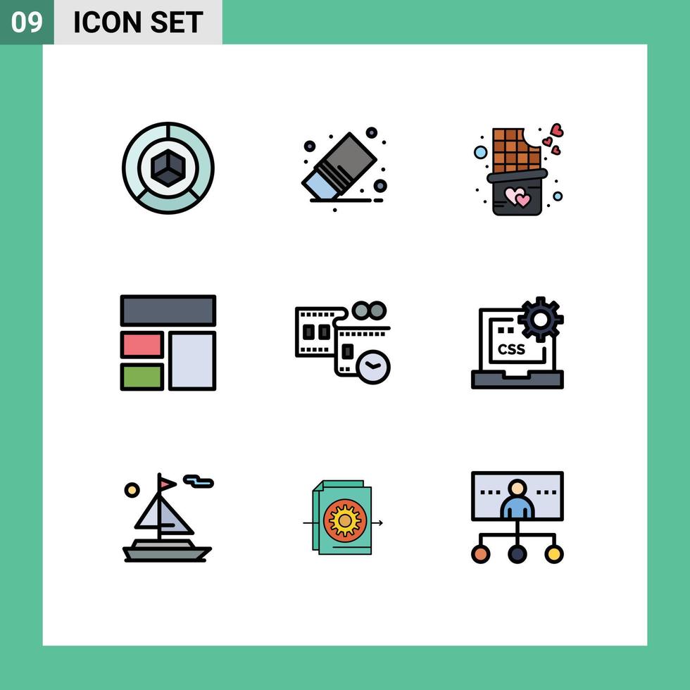 uppsättning av 9 modern ui ikoner symboler tecken för filma rulle bild sudd ram ljuv redigerbar vektor design element