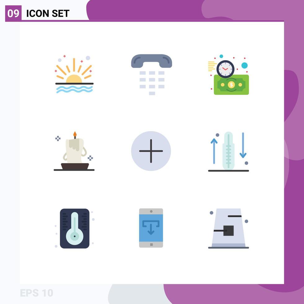 användare gränssnitt packa av 9 grundläggande platt färger av lykta ljus vax telefon ljus tid redigerbar vektor design element