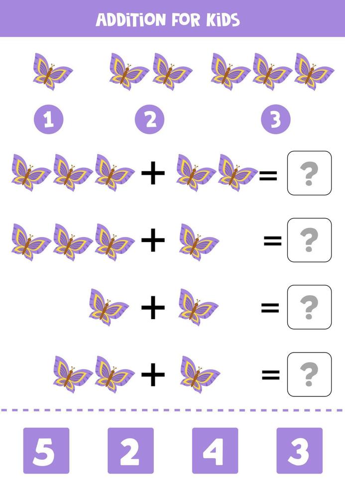 Ergänzung für Kinder mit niedlichen lila Schmetterlingen. vektor