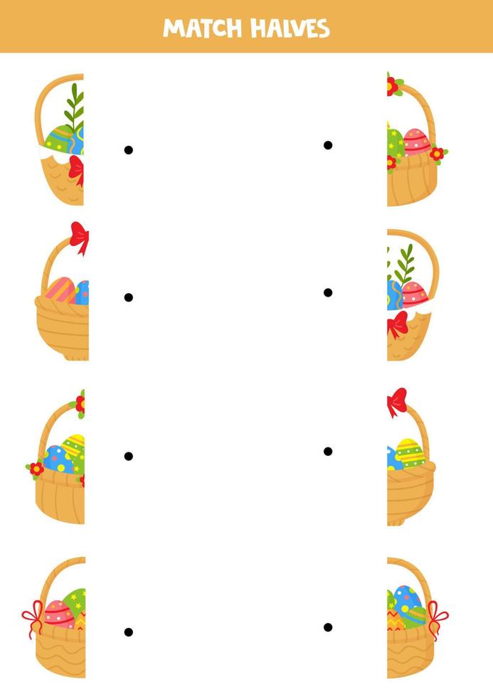 passende Teile von Cartoon-Osterkörben. Logikspiel für Kinder. vektor