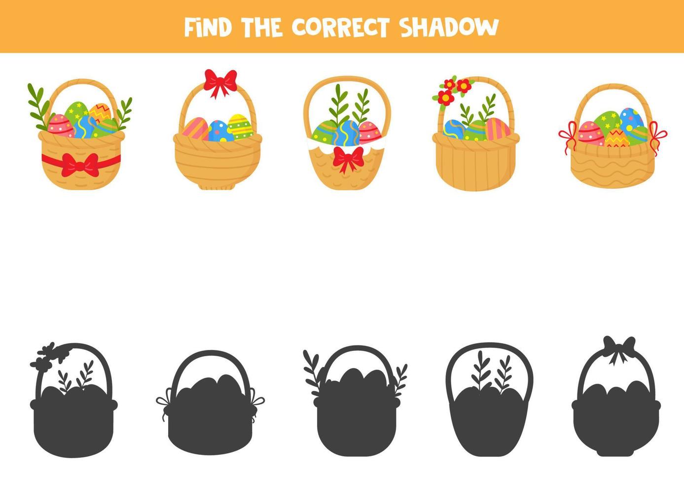 hitta de korrekt skuggor av söt påsk korgar. logisk pussel för ungar. vektor