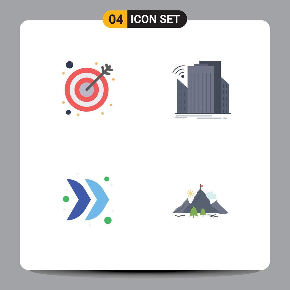 uppsättning av 4 vektor platt ikoner på rutnät för pil riktning byggnader smart multimedia redigerbar vektor design element