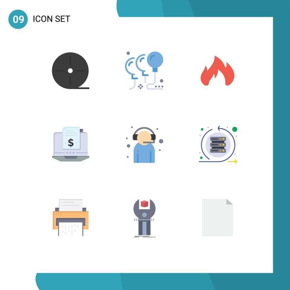 Piktogrammsatz aus 9 einfachen flachen Farben von bearbeitbaren Vektordesign-Elementen für digitales Brandabonnement des Kunden vektor
