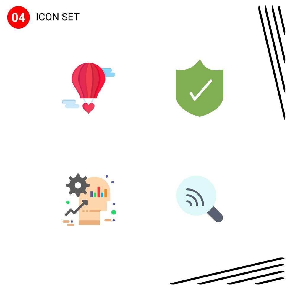 grupp av 4 platt ikoner tecken och symboler för m flygande hjärta huvud kärlek skydd produkt redigerbar vektor design element