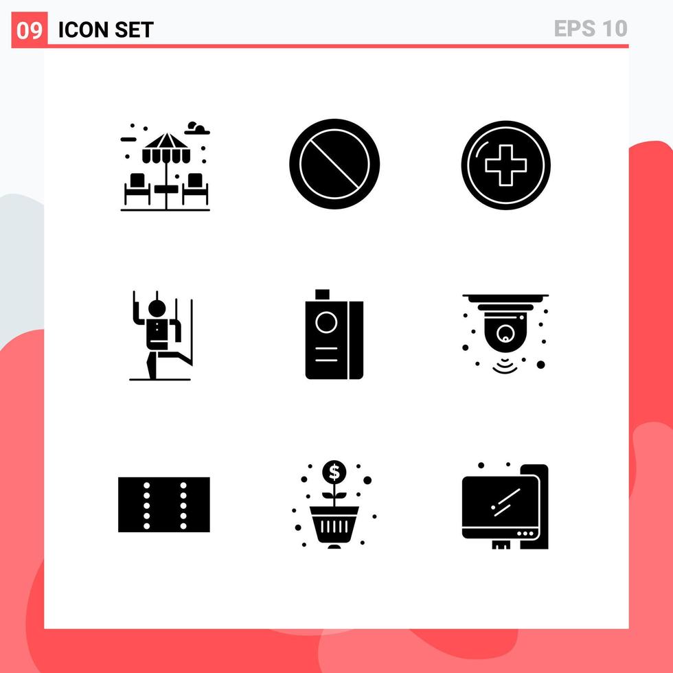 satz von 9 modernen ui-symbolen symbole zeichen für getränkemanipulation medizinische manipulieren steuerung editierbare vektordesignelemente vektor