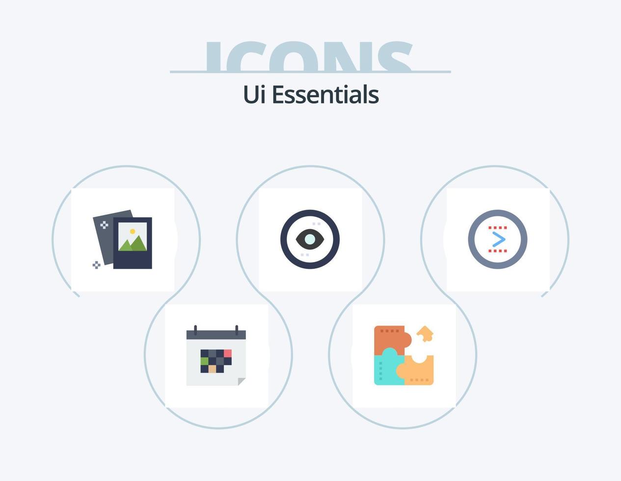 ui Essentials Flat Icon Pack 5 Icon-Design. Schnittstelle. Browser. Puzzle. Bild. Foto vektor