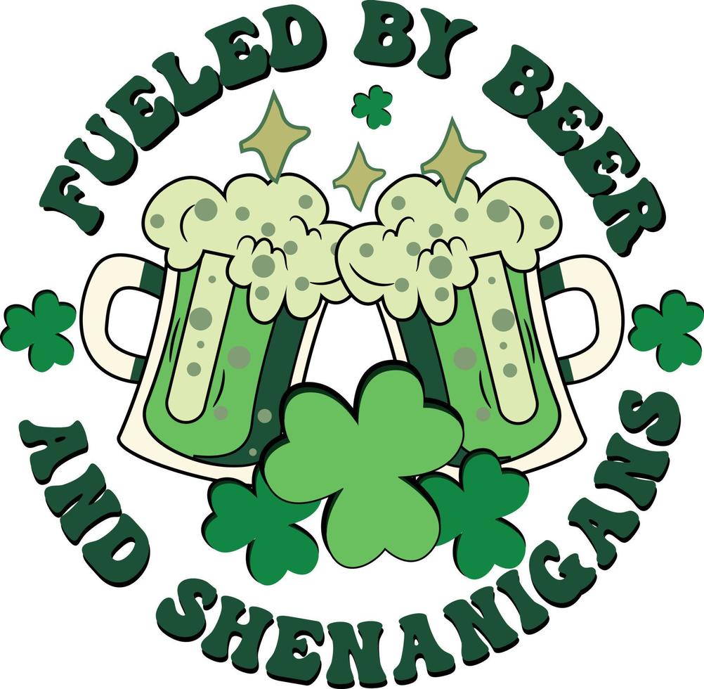 angeheizt durch Bier und Shenanigans Retro St. Patrick's Day irisches T-Shirt Design vektor