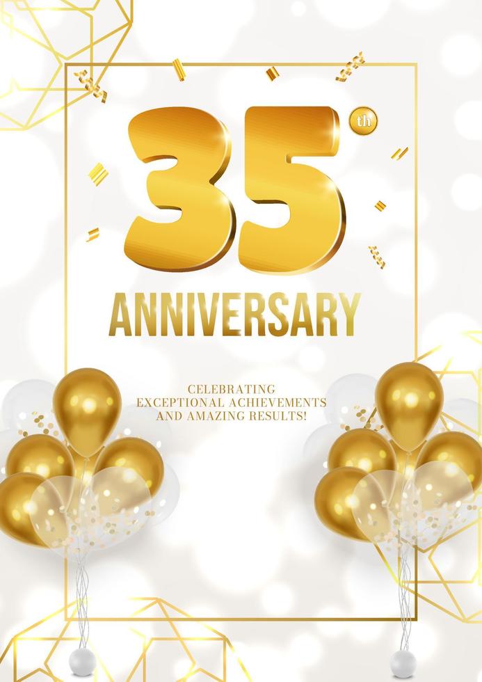 Jubiläumsfeier oder Geburtstagsplakat mit goldenem Datum und Luftballons 35 vektor