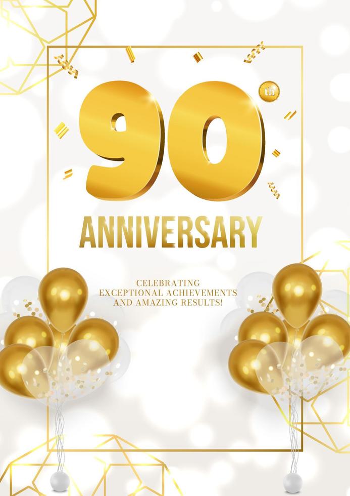 Jubiläums- oder Geburtstagsfeier mit goldenem Datum und Luftballons 90 vektor