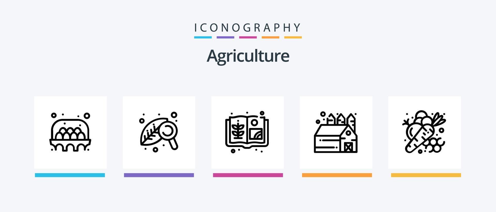 Landwirtschaftslinie 5 Icon Pack inklusive . Wagen. Blatt. Lager. Gemüse. kreatives Symboldesign vektor