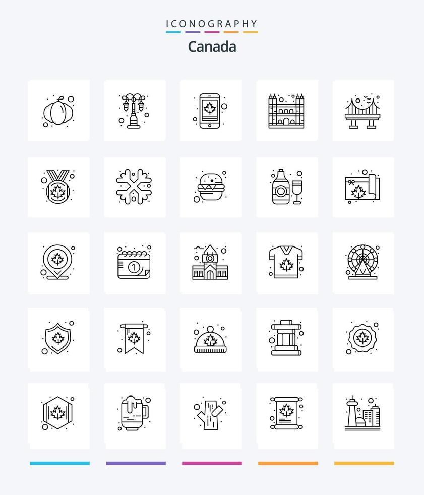 kreativ kanada 25 översikt ikon packa sådan som bro. notre. Kanada. dame. tecknad vektor