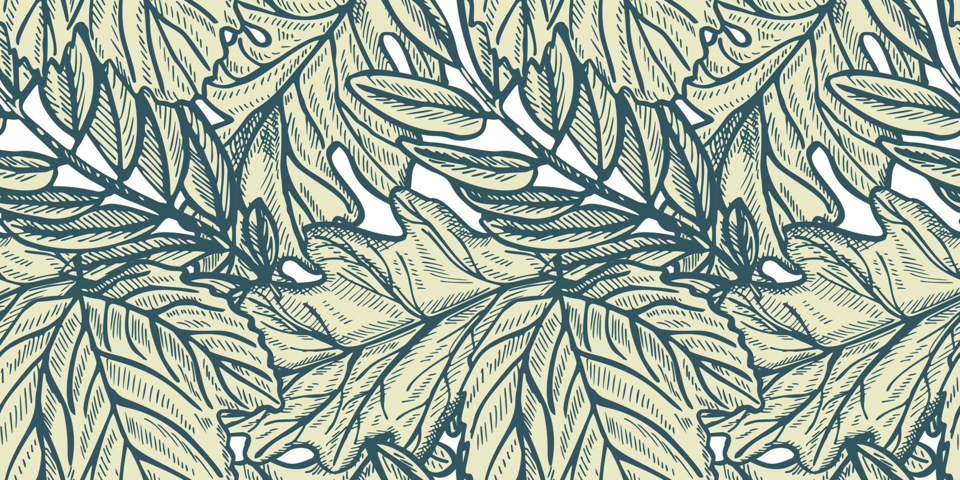 nahtlose Muster Blätter im Herbst. Eichen- und Ashberry-Blätterhintergrund. wiederholte gravurdesign-textur für druck, stoff, verpackungspapier, mode, innenausstattung, tapeten, gewebe. Vektor-Illustration. vektor