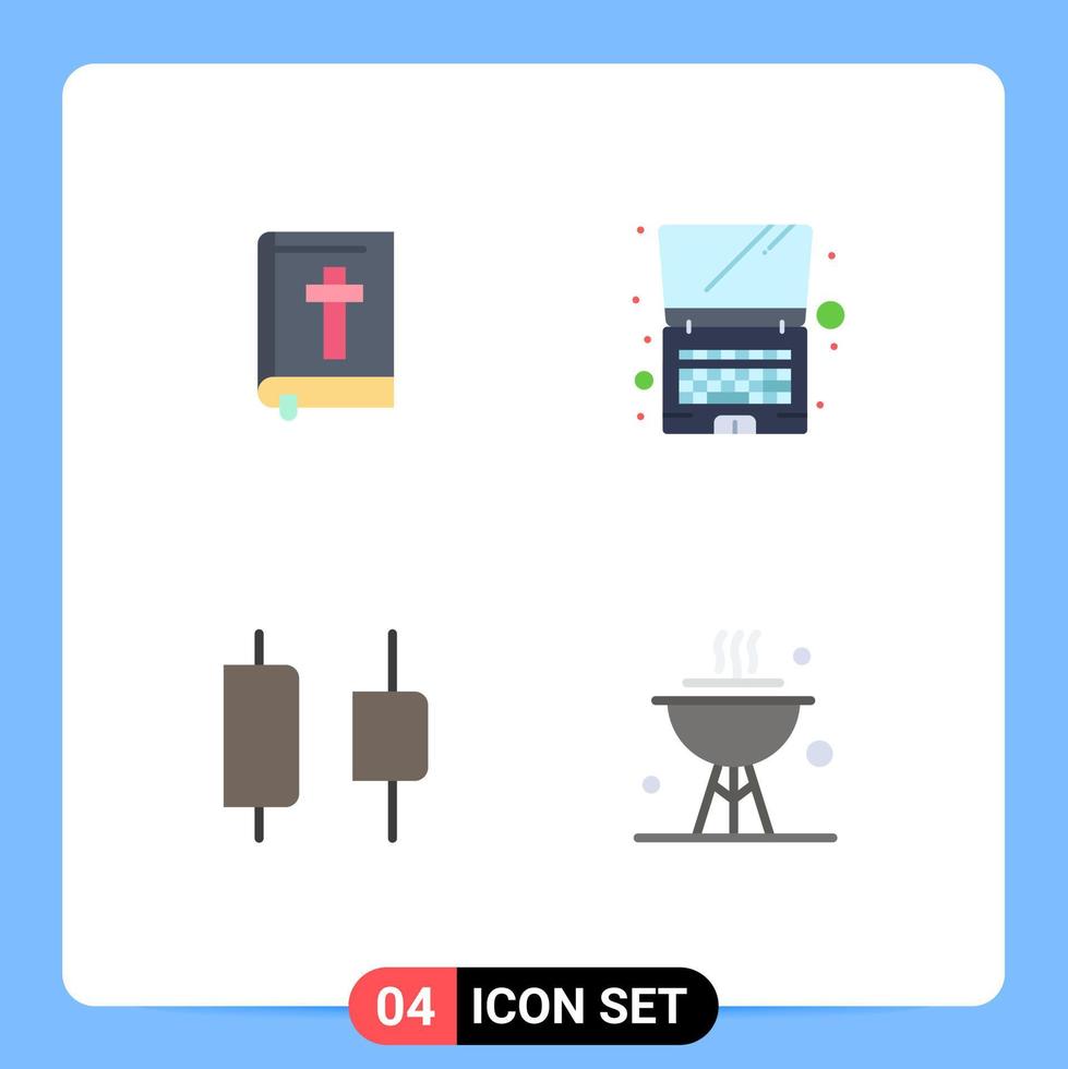 satz von 4 modernen ui symbolen symbole zeichen für bibel horizontale religion technologie kochen editierbare vektordesignelemente vektor