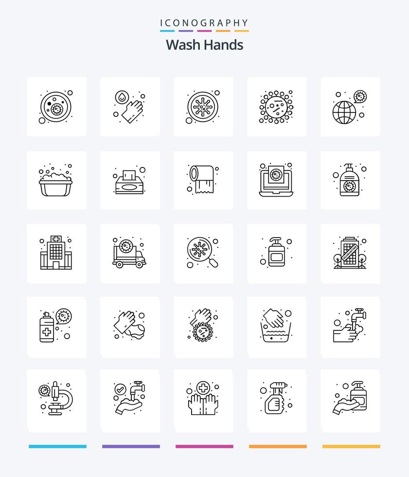 kreativ tvätta händer 25 översikt ikon packa sådan som bakterie. bakterie. coronavirus. virus. coronavirus vektor