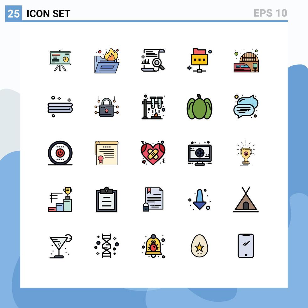 25 tematiska vektor fylld linje platt färger och redigerbar symboler av förorts järnväg station innehåll mapp nätverk redigerbar vektor design element
