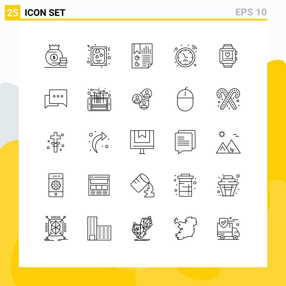 Aktienvektor-Icon-Pack mit 25 Zeilenzeichen und Symbolen für Handuhr-Smartwatch-Lesezeichen-Signalbericht editierbare Vektordesign-Elemente vektor