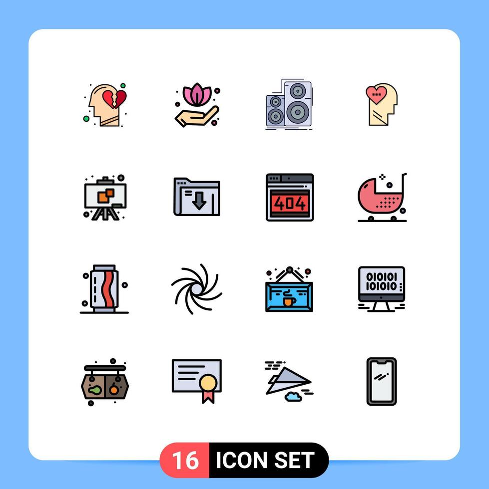 modern uppsättning av 16 platt Färg fylld rader pictograph av utbildning huvud hi-fi sinne känslor redigerbar kreativ vektor design element
