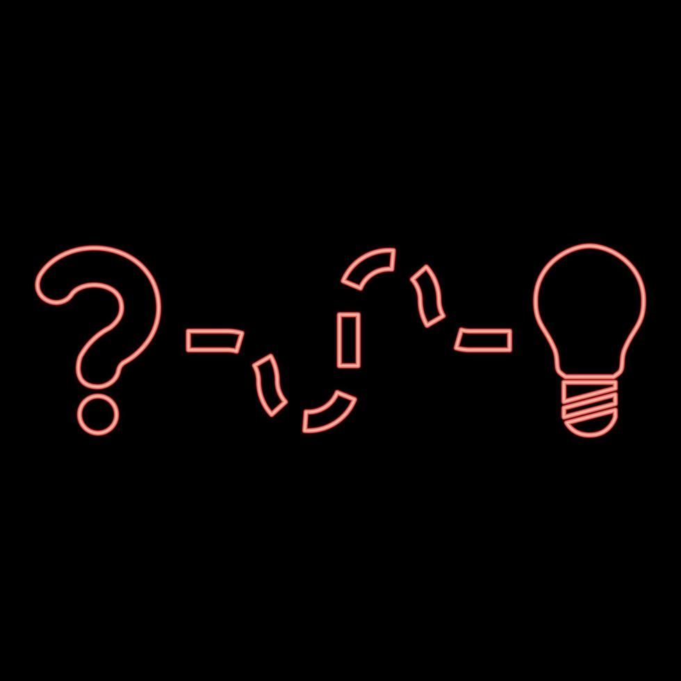 neon begrepp av upptäckt lösning till de problem fråga och väg till de ljus Glödlampa sökande för innovation röd Färg vektor illustration bild platt stil