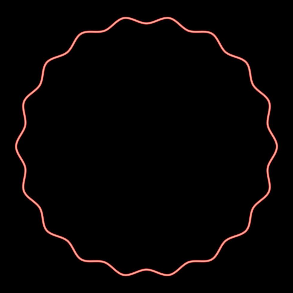 rundes neonelement mit gewellten rändern kreisetikettenaufkleber rote farbe vektorillustrationsbild flachen stil vektor