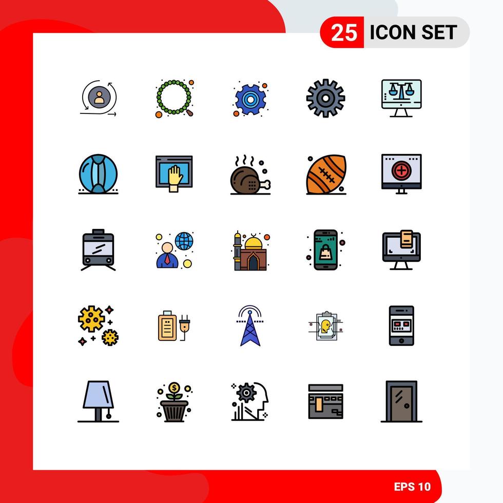 Stock Vector Icon Pack mit 25 Linienzeichen und Symbolen für Computerzahnräder Tagesradgetriebe editierbare Vektordesign-Elemente