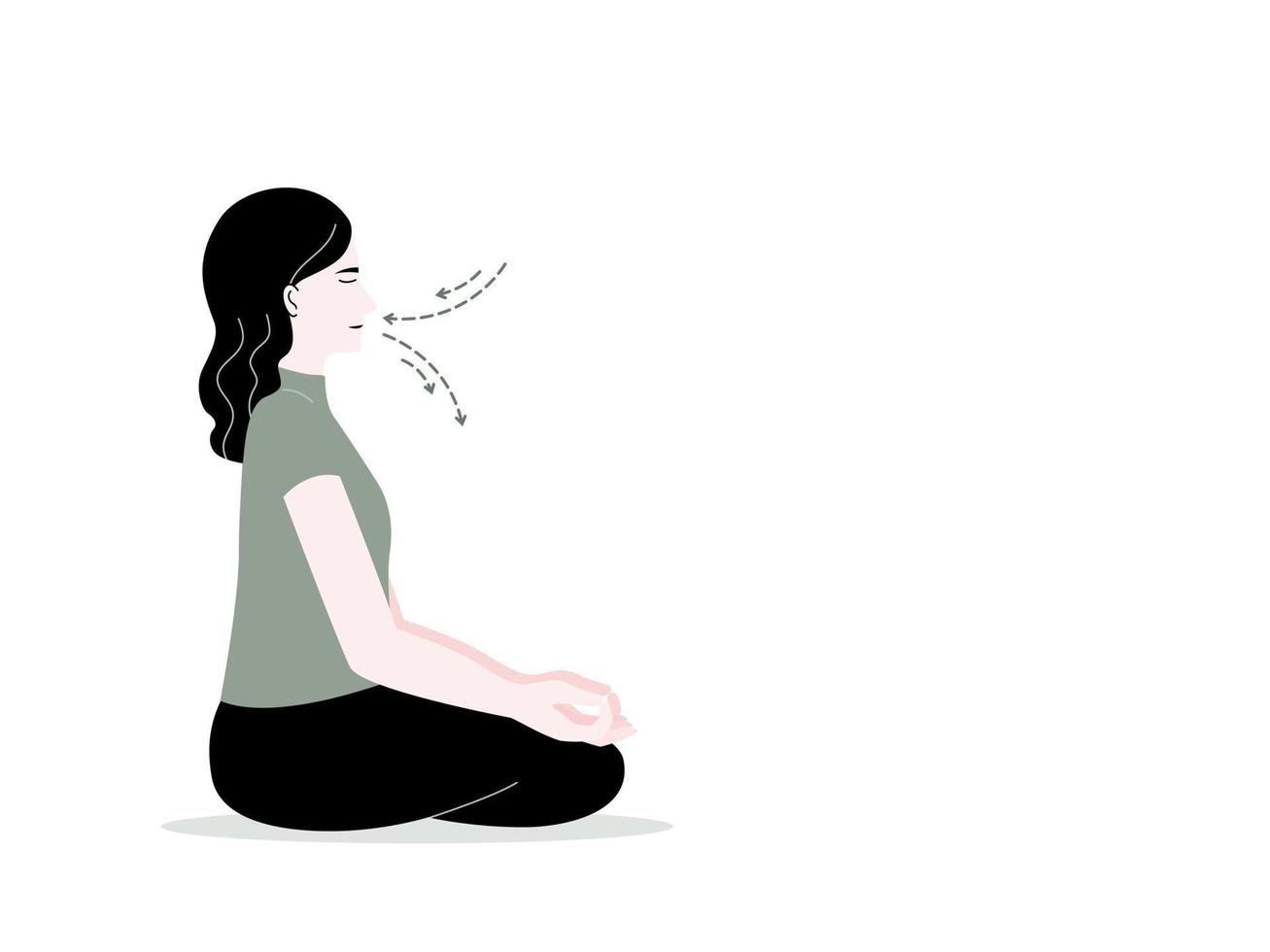 isolerat av en kvinna mediterar och andas träning. vektor illustration i platt stil.