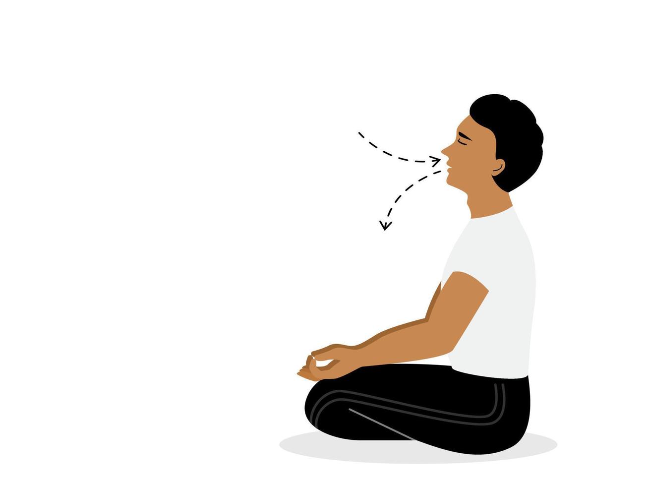 isolerat av en man mediterar och andas träning. vektor illustration i platt stil.