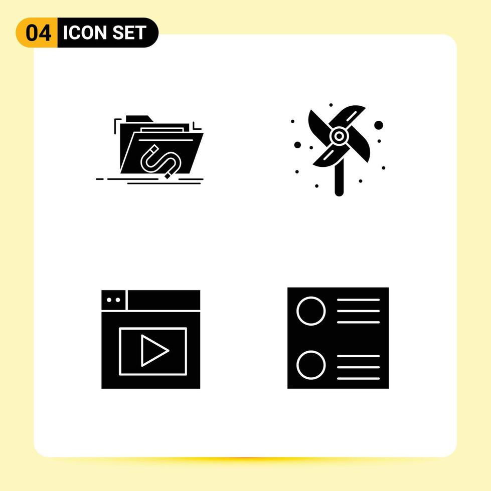 grupp av 4 fast glyfer tecken och symboler för bakdörr design internet väderkvarn lista redigerbar vektor design element