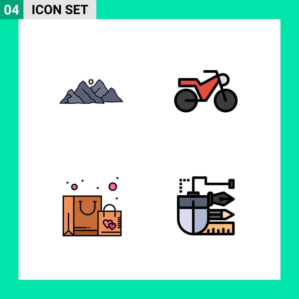 stock vektor ikon packa av 4 linje tecken och symboler för berg handla natur motorcykel mus redigerbar vektor design element