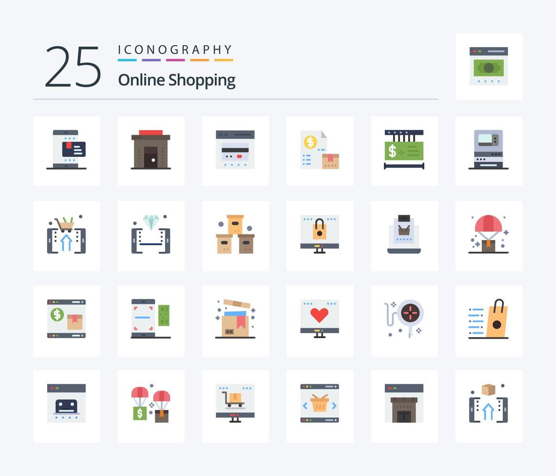 uppkopplad handla 25 platt Färg ikon packa Inklusive marknadsföra. kontanter. uppkopplad. uppkopplad. kreditera vektor