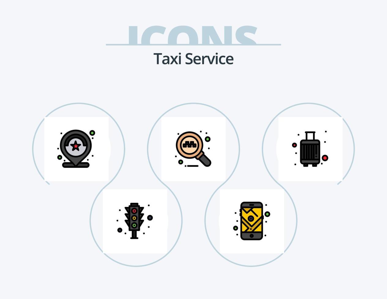 taxi service linje fylld ikon packa 5 ikon design. destination. telefon. stjärnor. kommunikation. resväska vektor