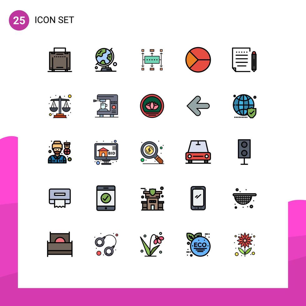 Piktogrammsatz mit 25 einfachen, gefüllten Linien, flachen Farben von Kuchenfinanzierungs-Workflow-Diagrammplanung, editierbaren Vektordesign-Elementen vektor