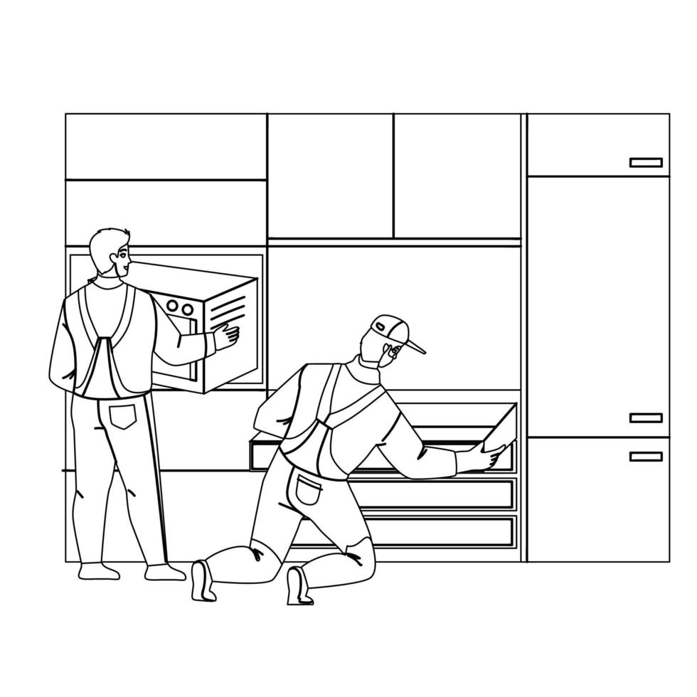 Heimwerker-Arbeiter installieren Küchenmöbel-Vektor vektor
