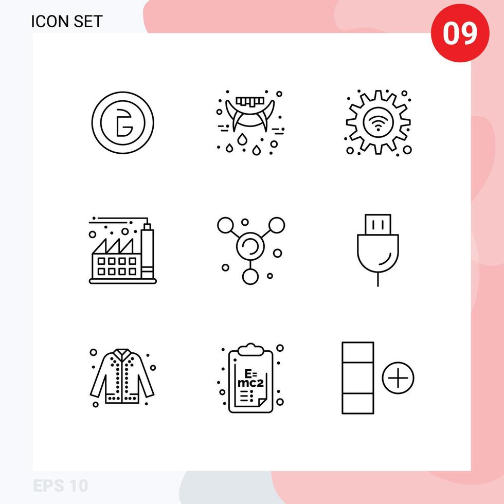 packa av 9 kreativ konturer av molekyl ekonomi vampyr fabrik wiFi redigerbar vektor design element