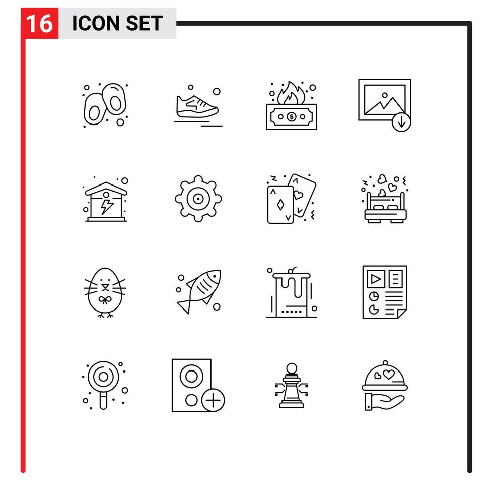 uppsättning av 16 modern ui ikoner symboler tecken för hus elektrisk riskabel berg ladda ner redigerbar vektor design element