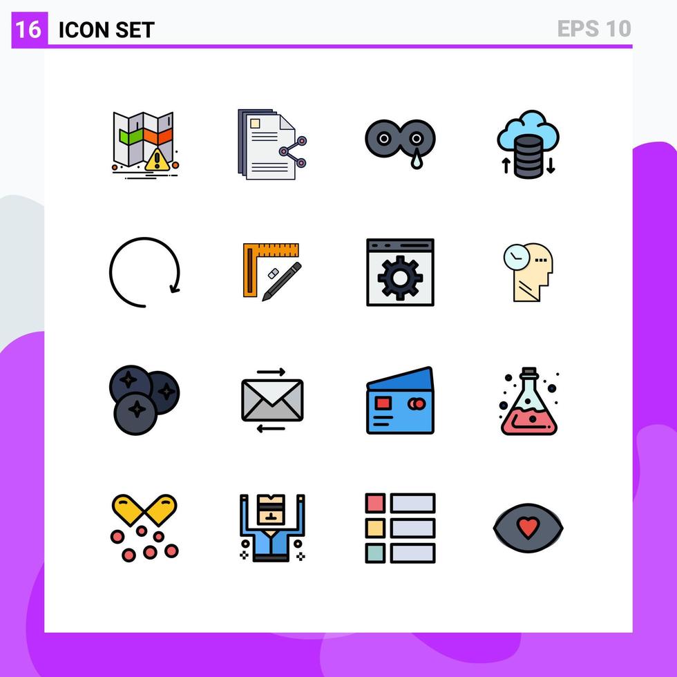 16 universell platt Färg fylld rader uppsättning för webb och mobil tillämpningar rotera pil bröst värd nätverk moln värd redigerbar kreativ vektor design element