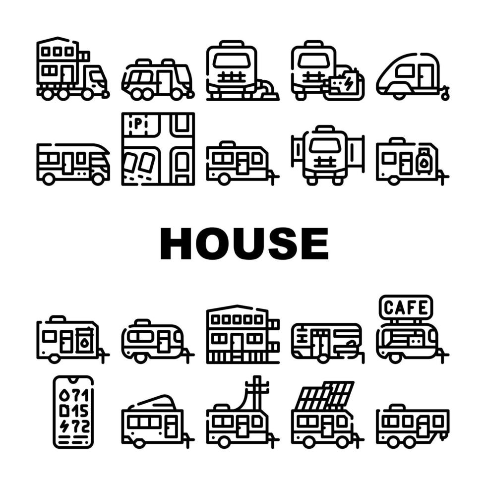modul- hus trailer samling ikoner uppsättning vektor