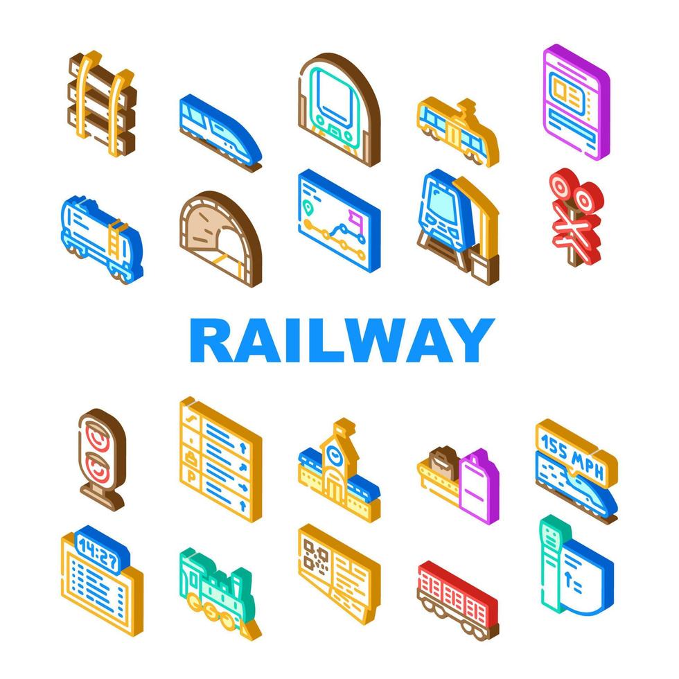 järnväg tåg transport ikoner uppsättning vektor