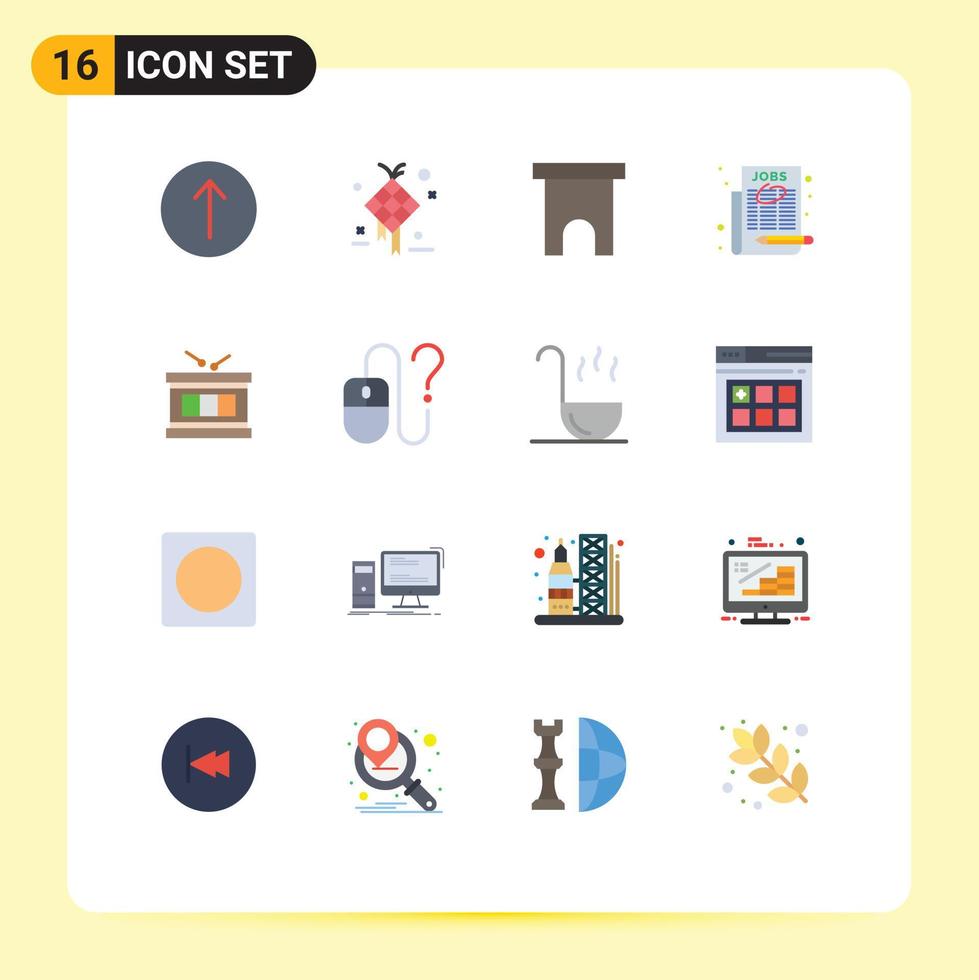 16 universell platt färger uppsättning för webb och mobil tillämpningar trumma Nyheter papper byggnad jobb Lagra redigerbar packa av kreativ vektor design element