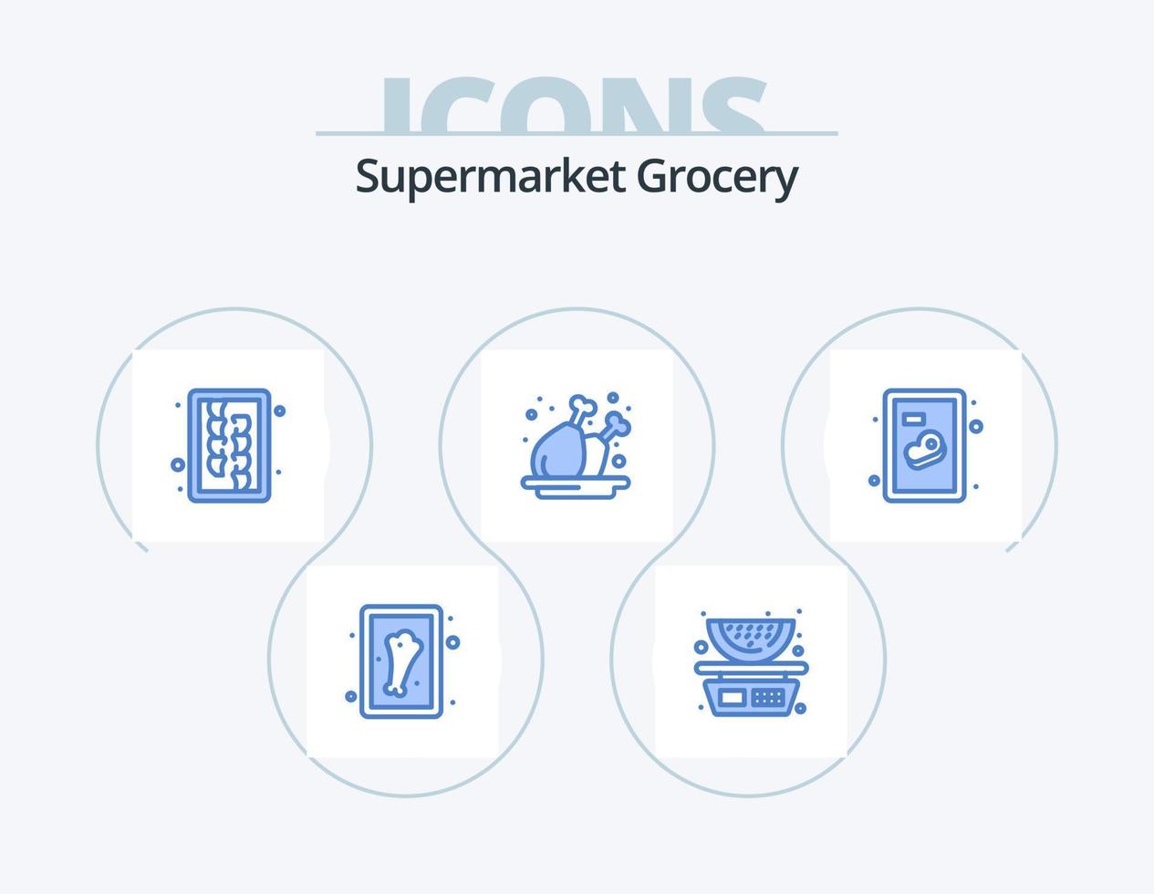 matvaror blå ikon packa 5 ikon design. biff. nötkött. styrelse. tallrik. ben vektor