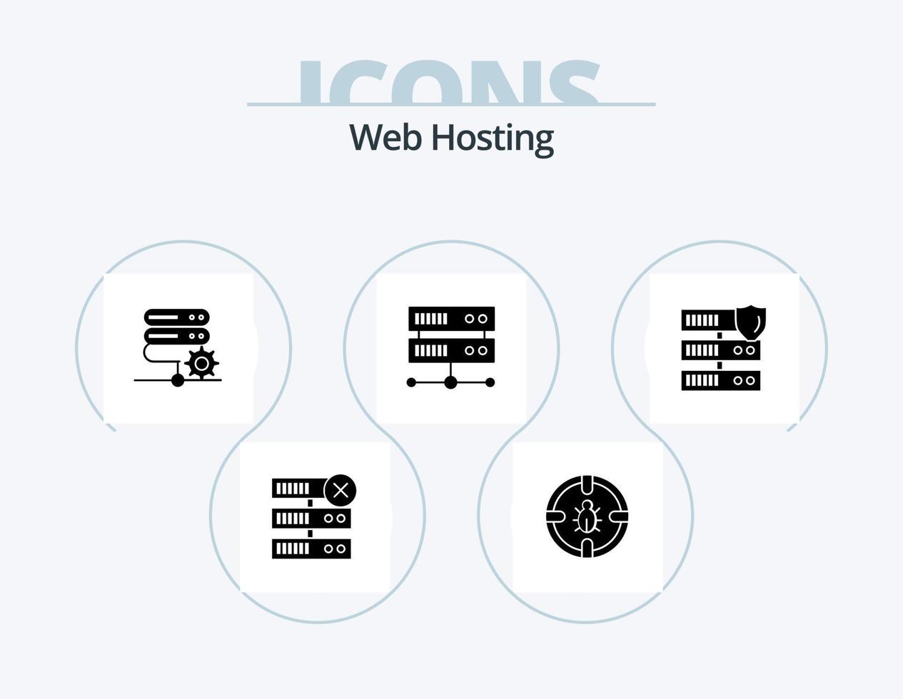 webb värd glyf ikon packa 5 ikon design. databas server . skydd . miljö. nätverk vektor