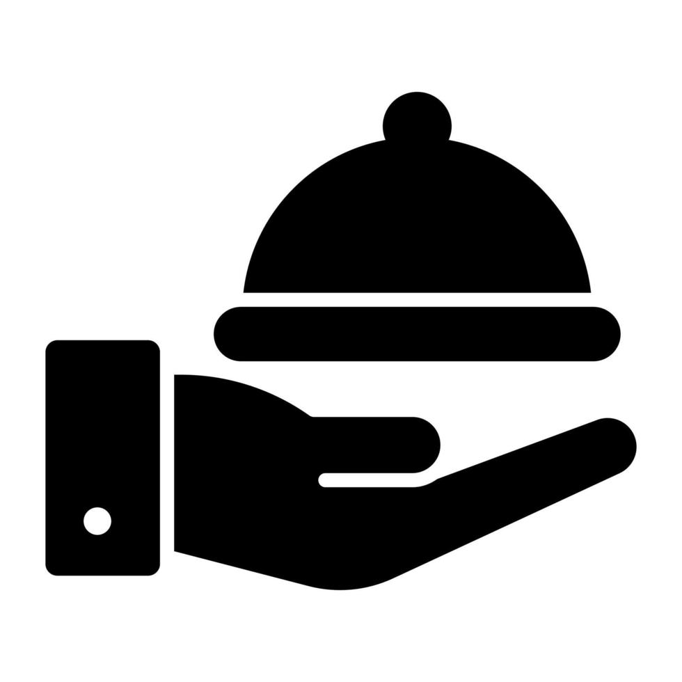 en hand innehav mat bricka begrepp av mat service vektor