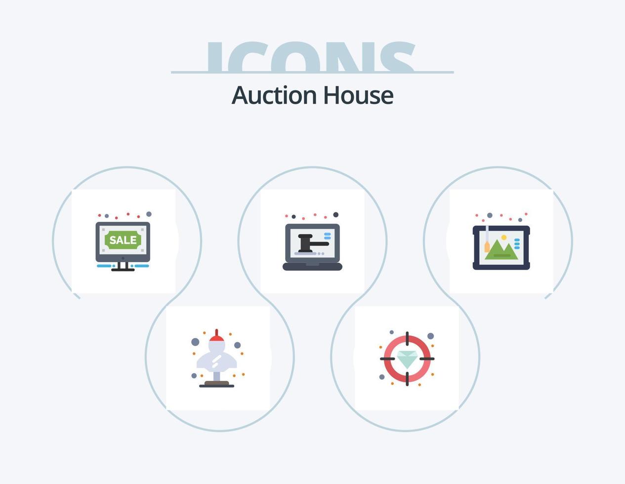 auktion platt ikon packa 5 ikon design. affär. bärbar dator. mål. auktion. uppkopplad vektor