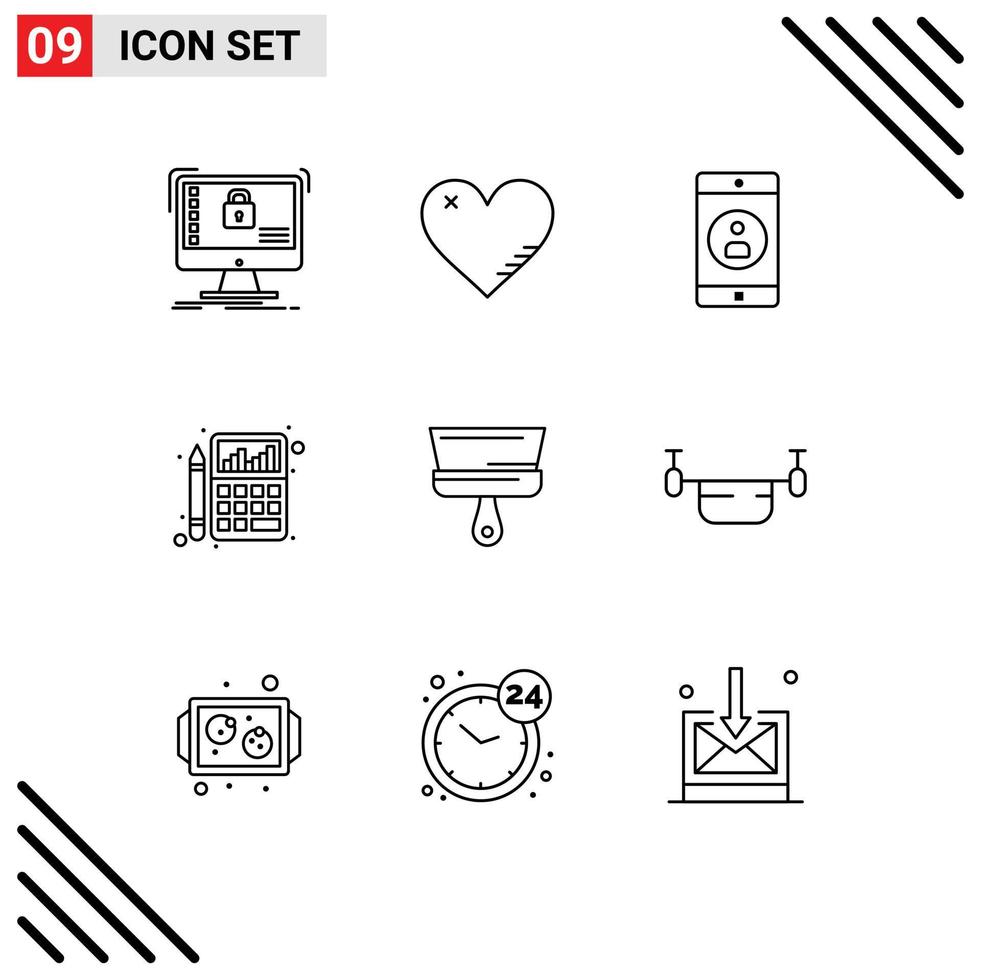 moderner satz von 9 umrissen und symbolen wie bearbeitbare vektordesignelemente für diagrammbudgets beliebte buchhaltungsanwendungen für mobile anwendungen vektor