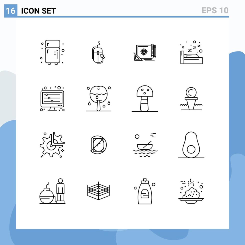 grupp av 16 konturer tecken och symboler för mixer sovande prestation sömn mål redigerbar vektor design element