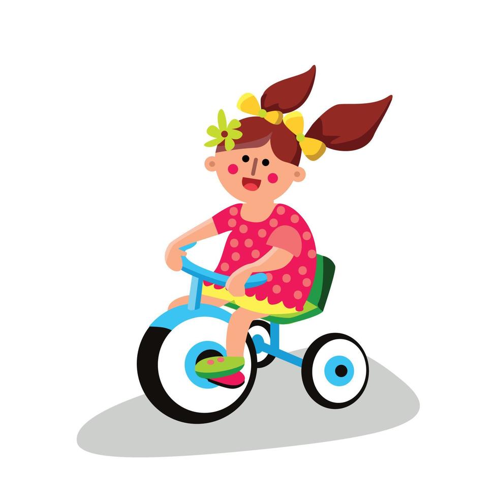 liten litet barn flicka ridning trehjuling cykel vektor