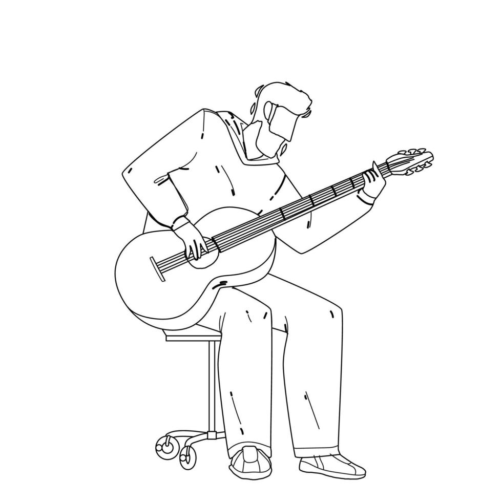 spelar gitarr musiker instrument pojke vektor illustration